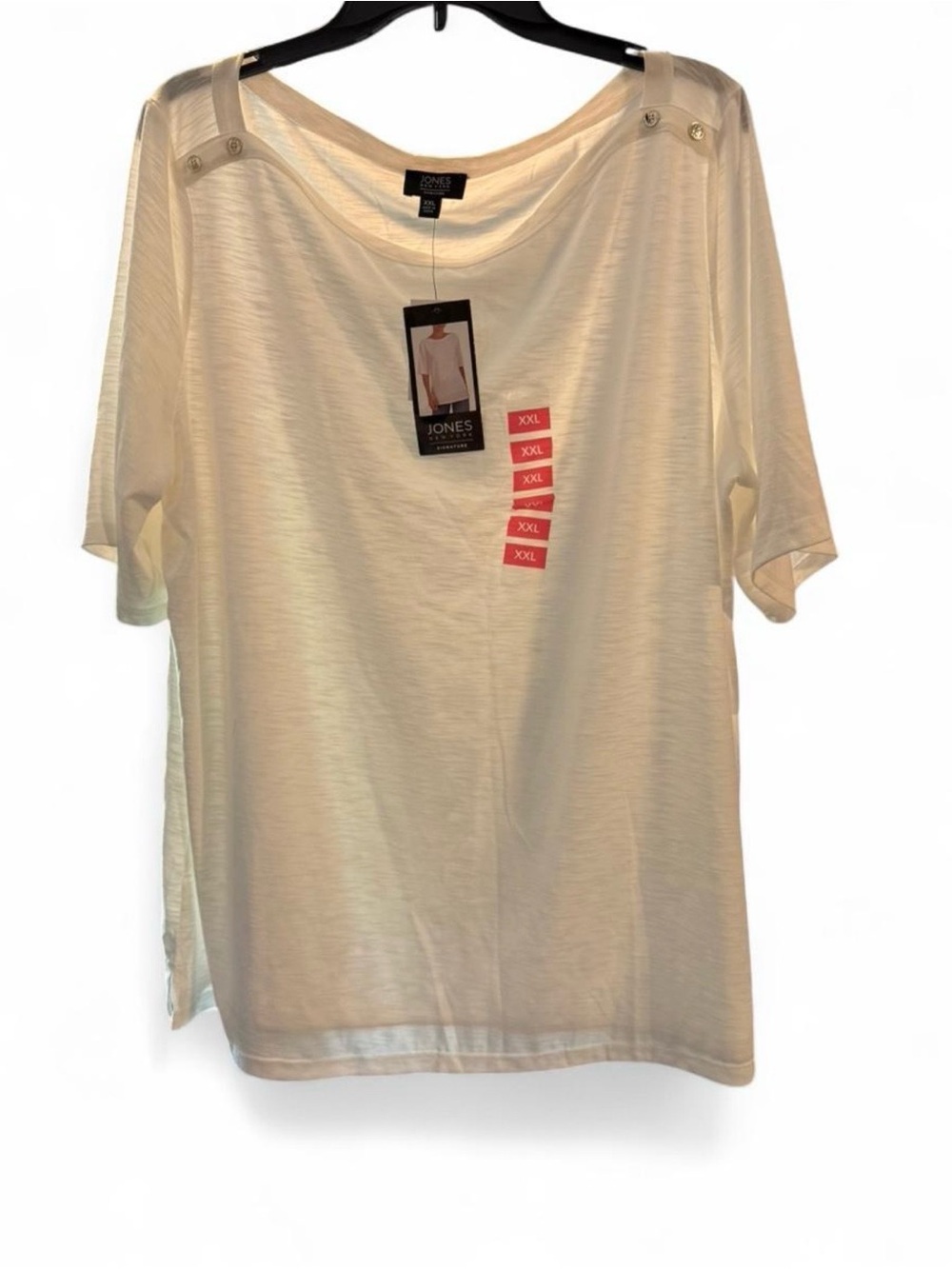 Jones New York Cream Short Sleeve Shoulder-Button Top